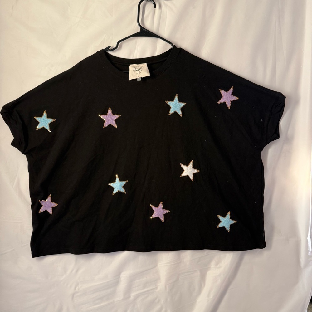 Fantastic Fawn Star Brite Sequin Oversized Top Black Size M - Picture 5 of 9